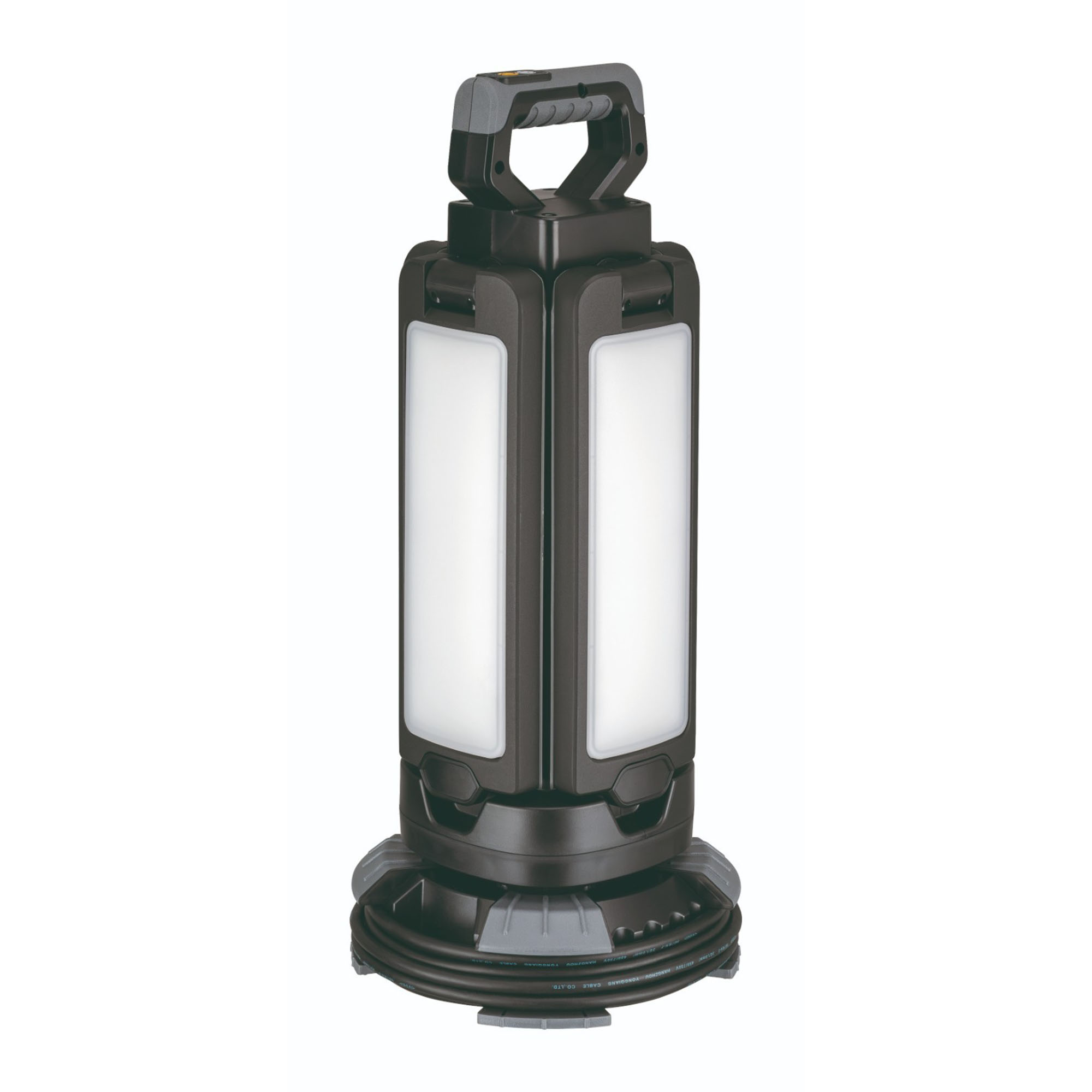 LED-Arbeitsleuchte, Akku-Lampe, Tragegriff, schwarz-grau, faltbares Design