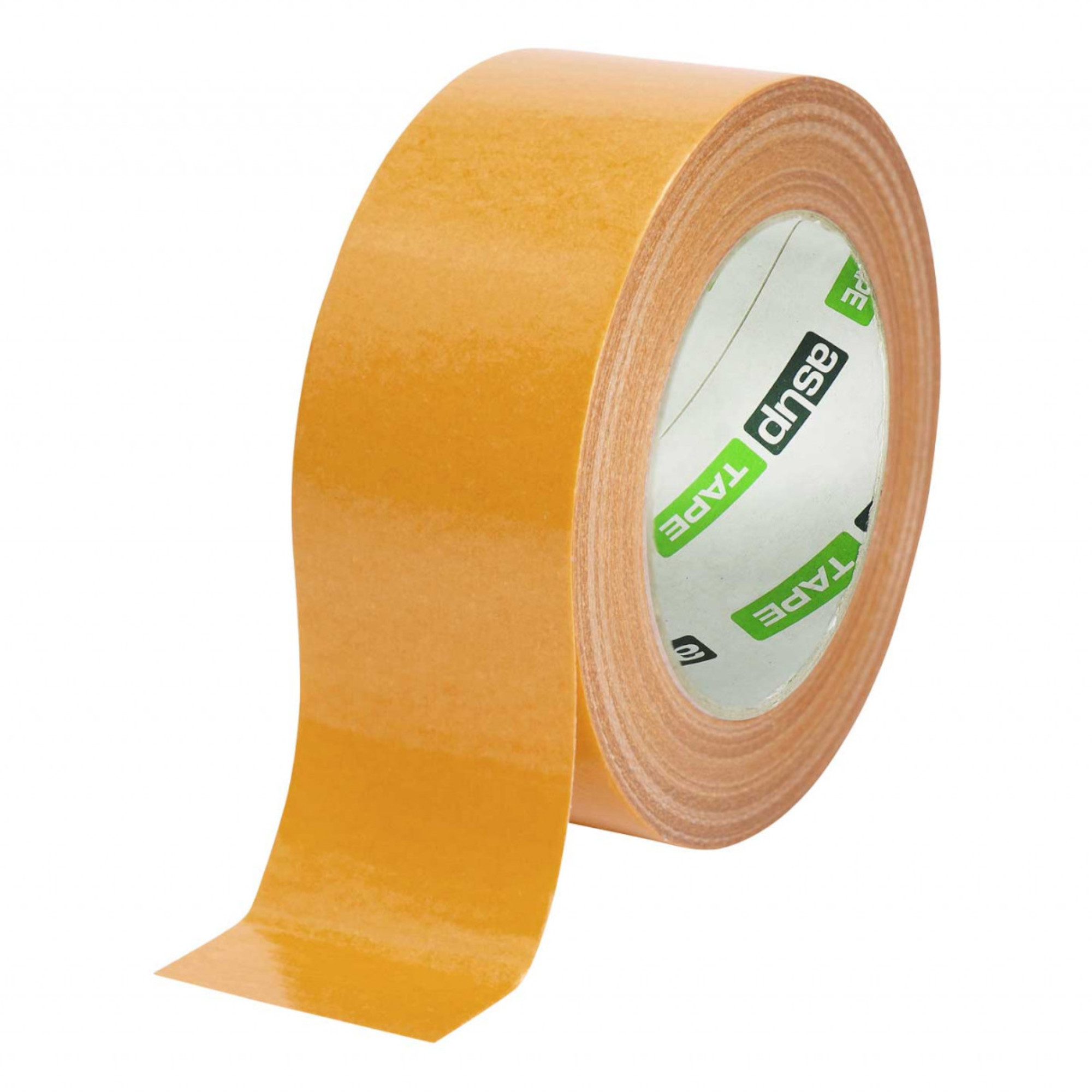 Ein Rolle gelbes Klebeband, das teilweise abgewickelt ist. Der innere Kern ist sichtbar und zeigt eine grüne Marke. Das Band hat eine glatte Oberfläche und ist geeignet für verschiedene Anwendungen im Haushalt oder im Büro.