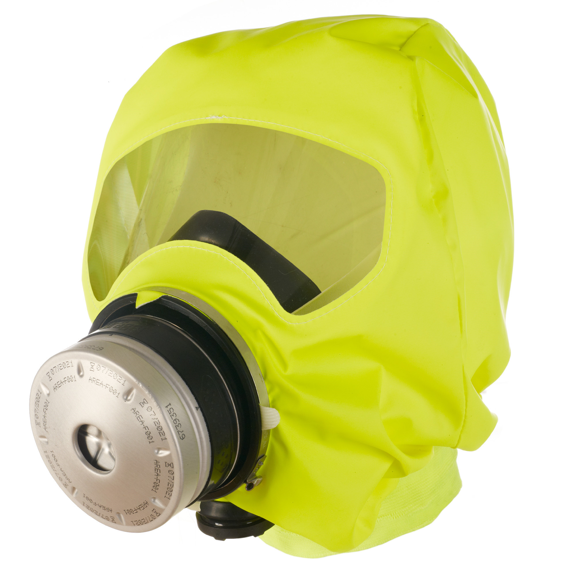 Eine gelbe Schutzmaske mit klaren Sichtfenstern und einem Filtergehäuse. Die Maske ist aus flexiblem Material und bietet Schutz vor schädlichen Stoffen in der Luft. Sie wird häufig in industriellen oder gefährlichen Umgebungen eingesetzt.