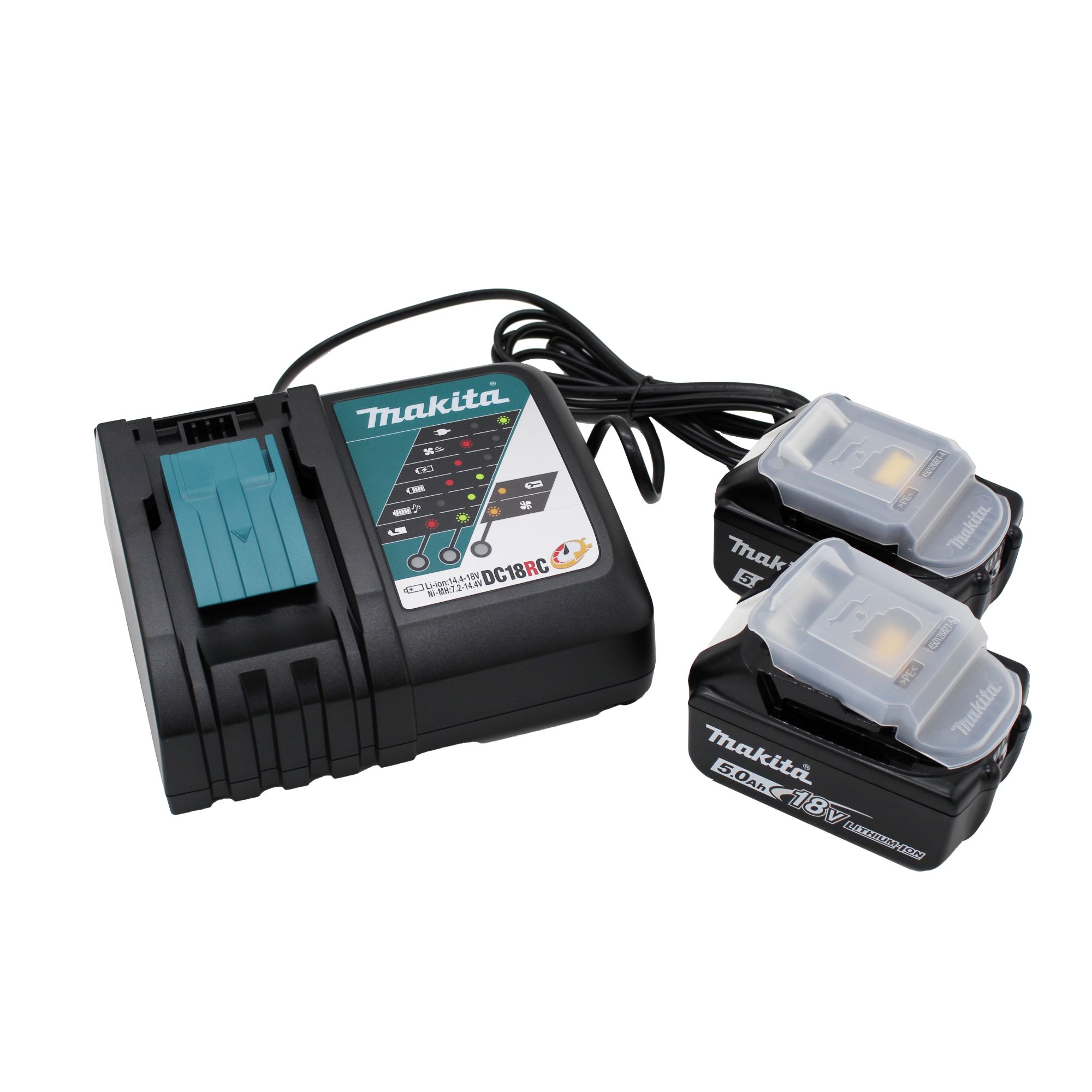 Makita DC18RC Ladegerät mit zwei 18V 5,0Ah Lithium-Ionen Akkus