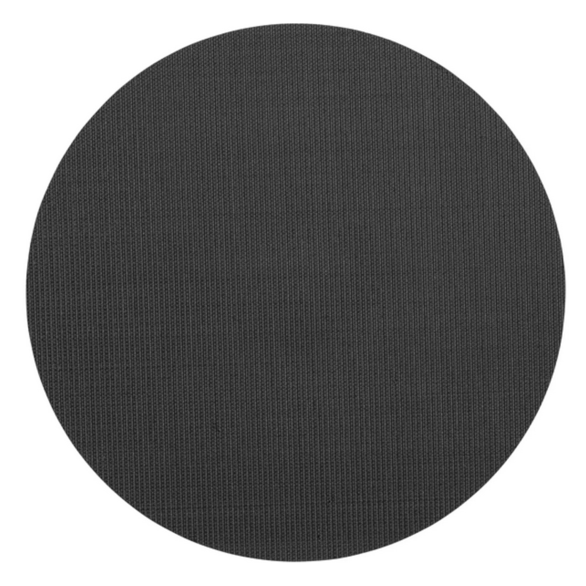 Runder Teppich in dunklem Grau mit einer strukturierten Oberfläche. Die Matte hat eine gleichmäßige Farbgebung und vermittelt ein schlichtes, modernes Design, das vielseitig einsetzbar ist.
