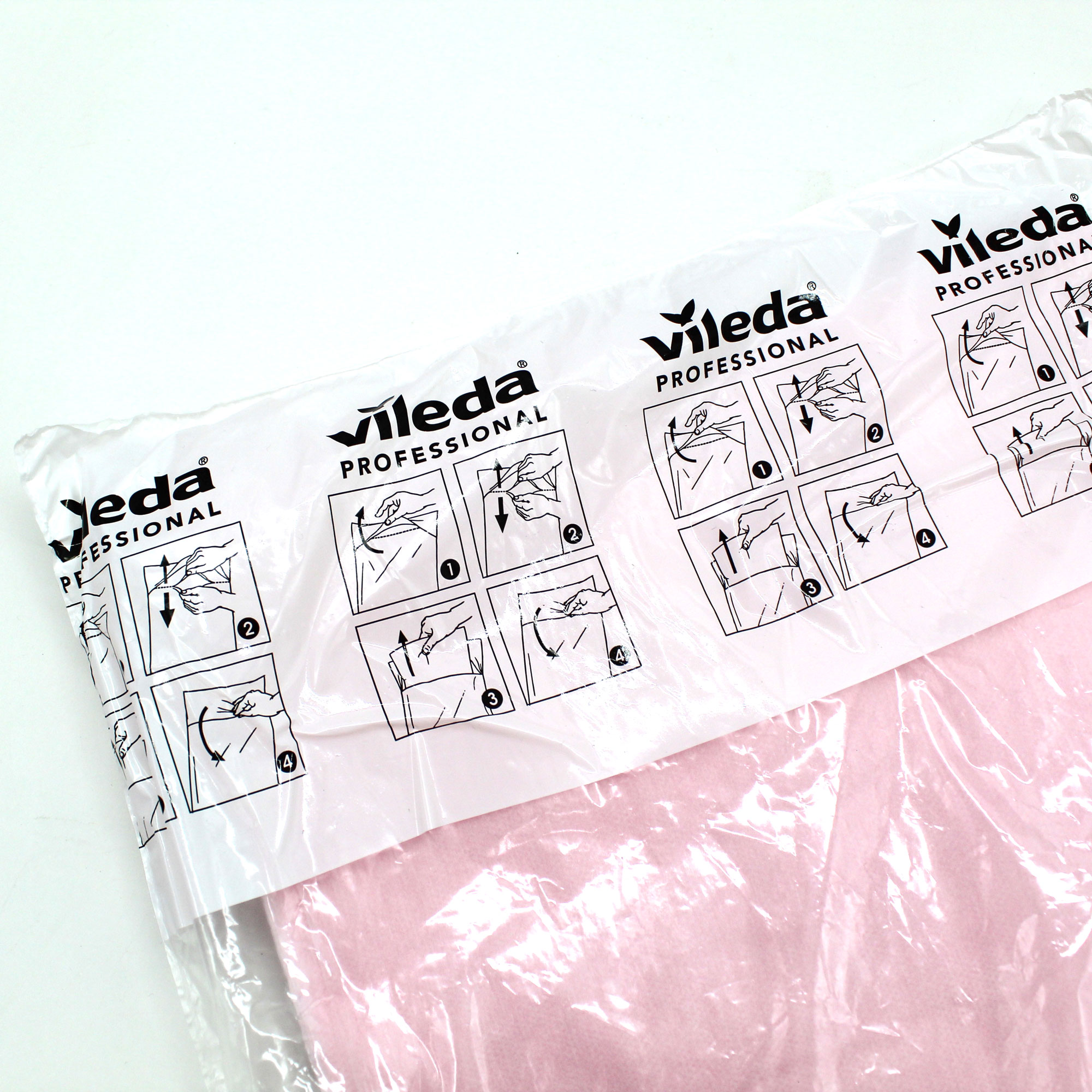 Vileda Professional Verpackung mit Anwendungspiktogrammen, rosa Tuch, plastic, Kleidung, Anleitung, Pink, Verpackung
