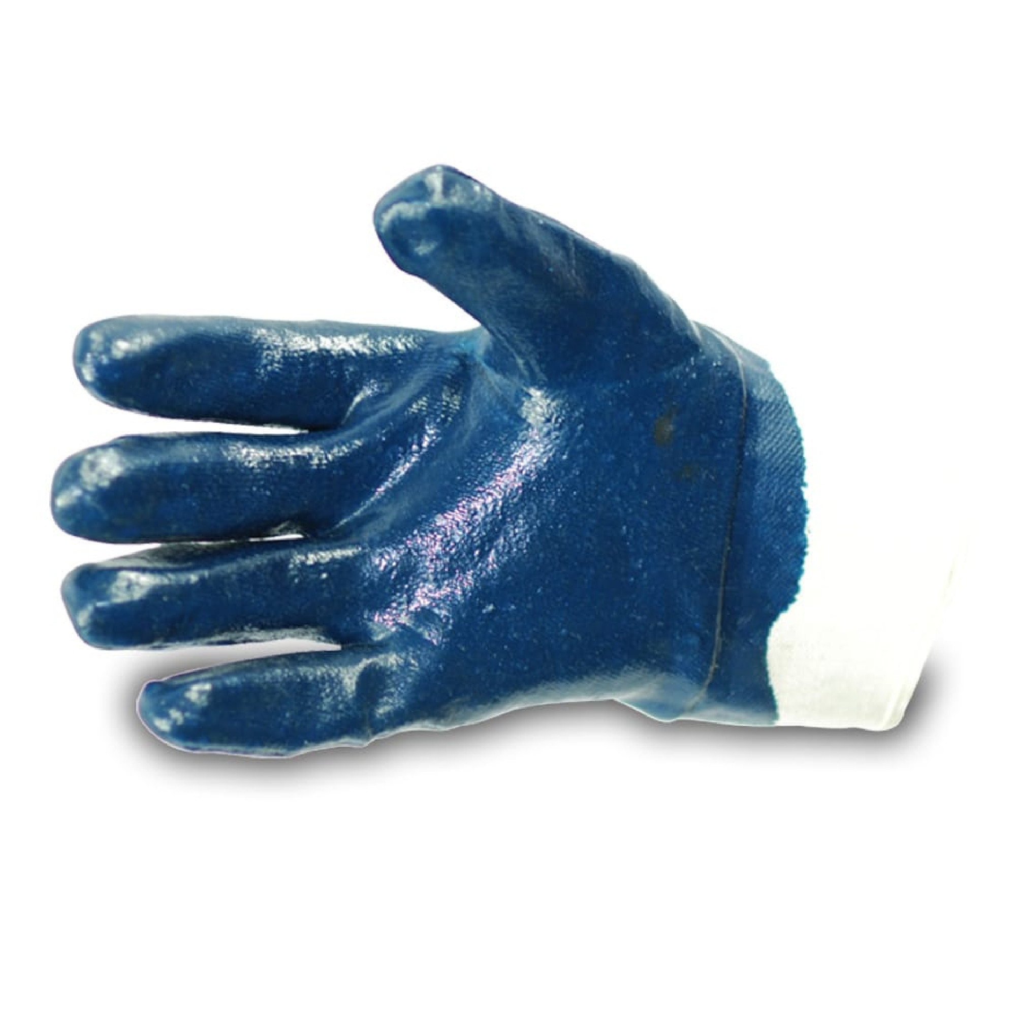 Blauer Arbeitshandschuh mit glatter, glänzender Oberfläche